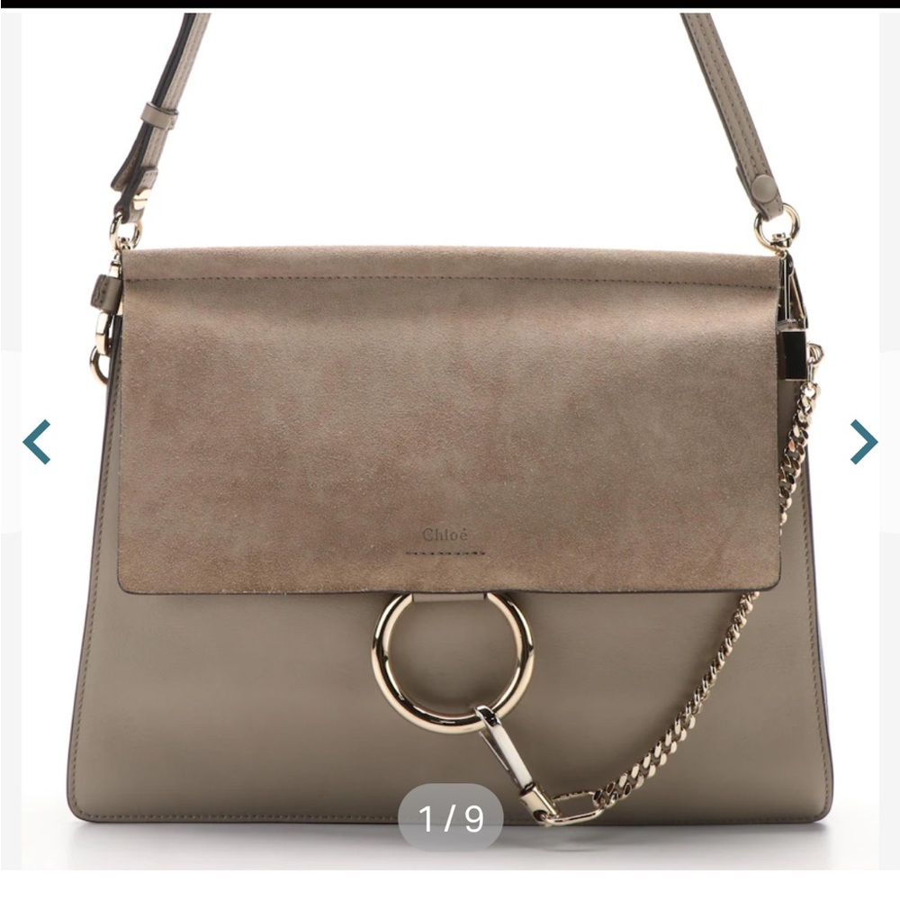 Chloe Faye Shoulder Bag in Grey Leather and Suede; Medium